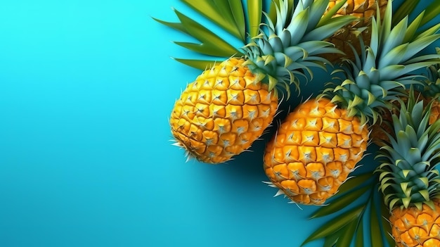 Een levendige, sappige ananas op een felblauwe achtergrond