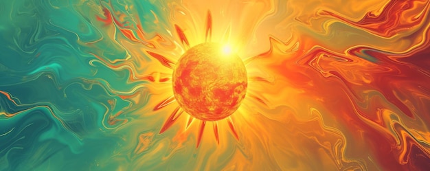 Een levendige schilderij van een zon in een kleurrijke hemel