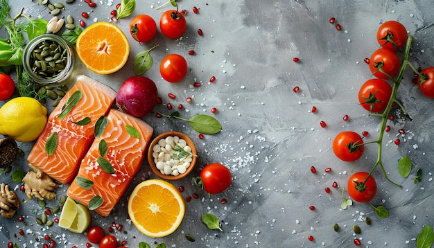 Een levendige selectie van verse ingrediënten voor een voedzame salade op een gestructureerde achtergrond