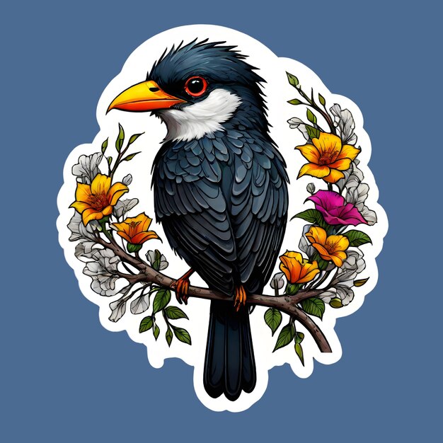 Een levendige sticker met een charmante vogel