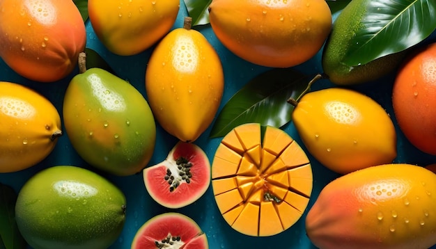 Een levendige tentoonstelling van vruchten met glinsterende waterdruppels