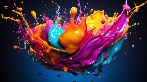Een levendige uitbarsting van kleurrijke verf op een donker canvas