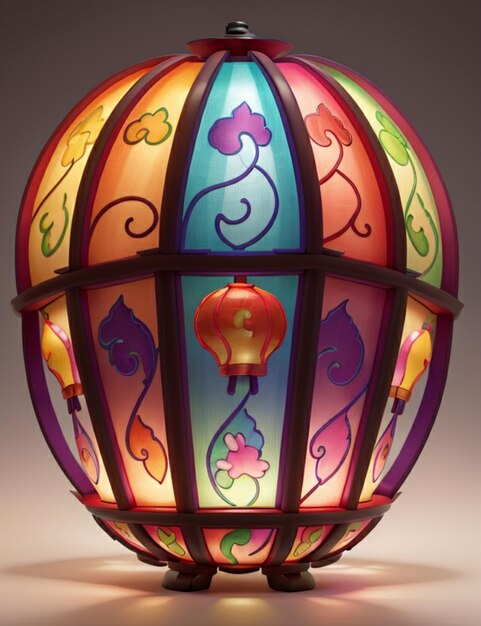 Een levendige veelkleurige Chinese lantaarn met ingewikkelde patronen verlicht door een zacht regenbooglicht