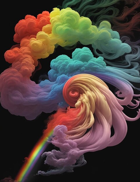 Een levendige wervelende wolk van rook verlicht door een spectrum van regenboogkleuren