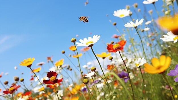 Foto een levendige zomerweide met vlinders en bijen