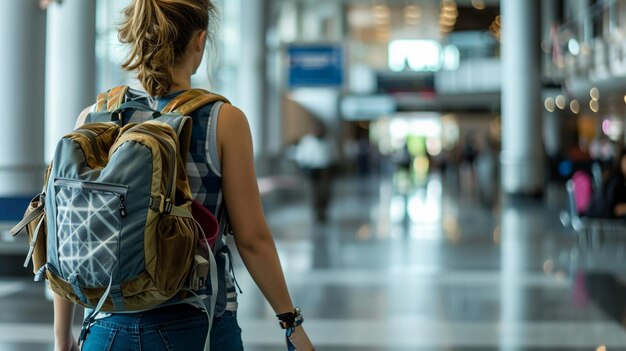 Een lichaam vol vrouwen met een toeristische rugzak op zijn rug was op de luchthaven ai generative