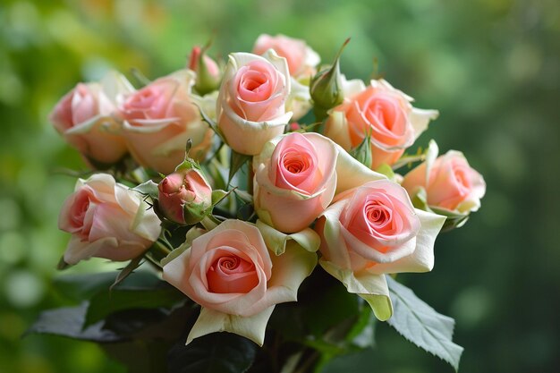 Foto een lichte cadeau doos met een boog op de achtergrond van een boeket witte rozen