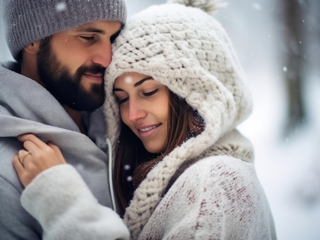 Een liefdespaar geniet van een romantische winterdag.