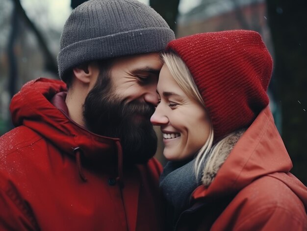 Foto een liefdespaar geniet van een romantische winterdag.