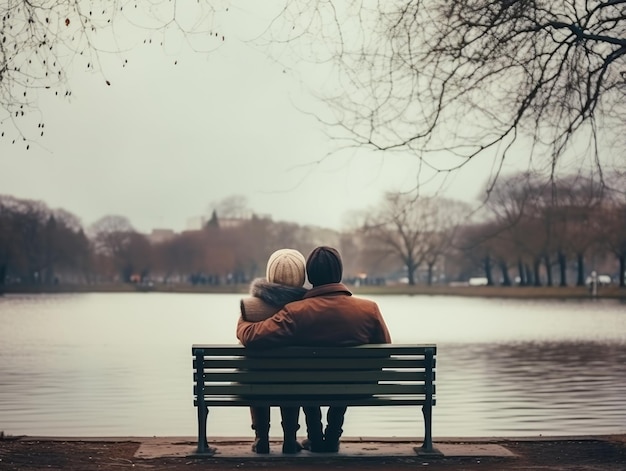 Een liefdespaar geniet van een romantische winterdag.