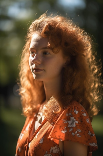 Een lieve jonge vrouw in de zon gecreëerd met generatieve AI