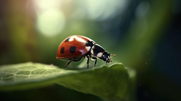 Een lieveheersbeestje op een blad in de tuin