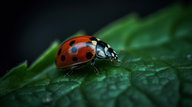 Een lieveheersbeestje op een groen blad