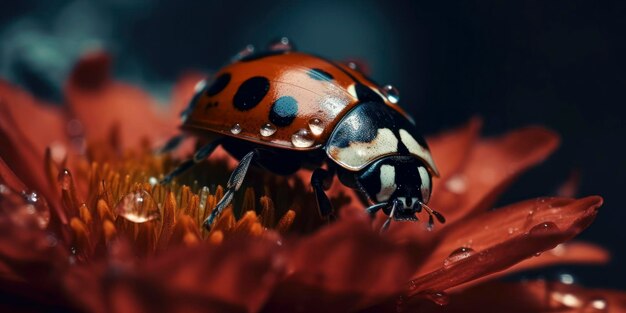 Een lieveheersbeestje op een rode bloem