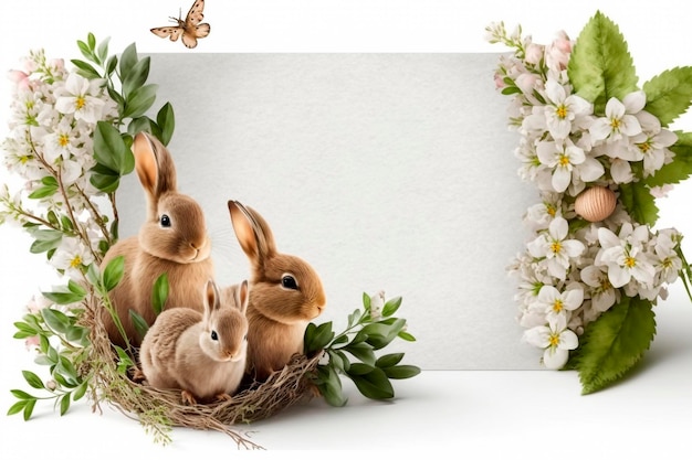 Een lijst met konijnen en bloemen erop