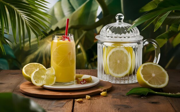 een limonade en een glazen pot limonade