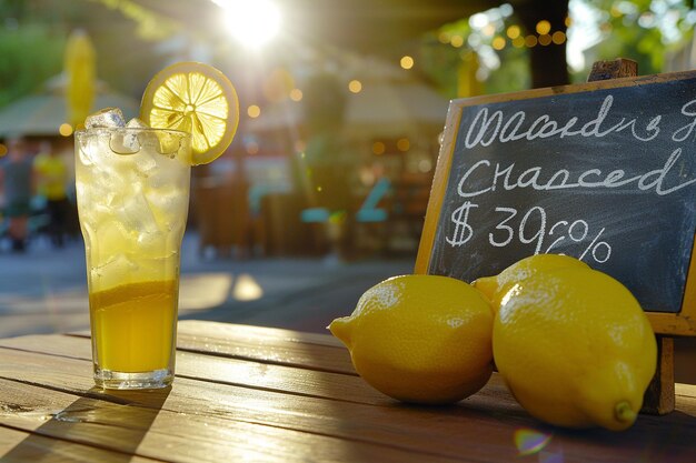 Een limonade stand met een bordmenu met prijzen