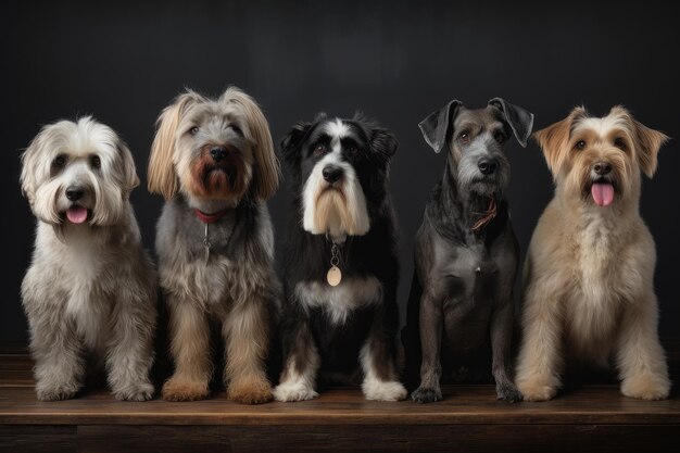 Een line-up van honden met elk hun eigen unieke uiterlijk en persoonlijkheid gecreëerd met generatieve AI