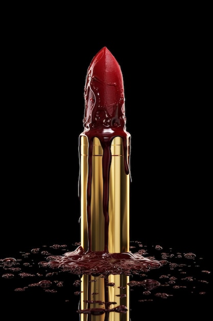 Een lipstick met een gouden randje en een rode lipstick met het woord lipstick erop.