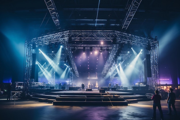 Een live podiumproductie wordt gebouwd in een Arena Genative Ai