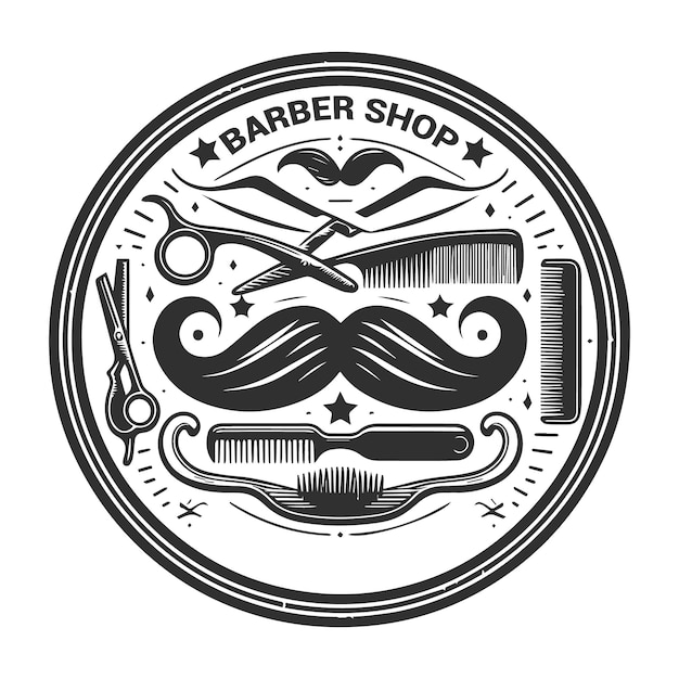 een logo voor een kapperswinkel wordt in een cirkel weergegeven