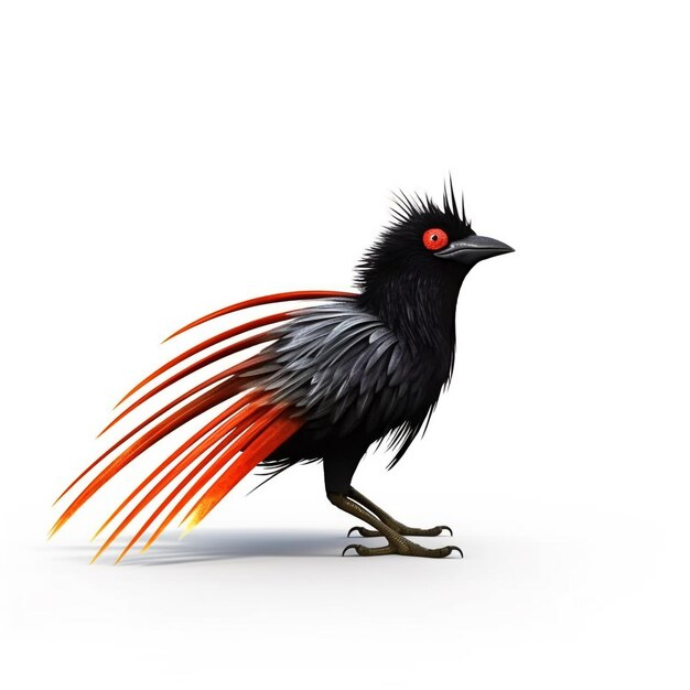 Een Longtailed Widowbird in 3D Een cartoon personage generatieve ai