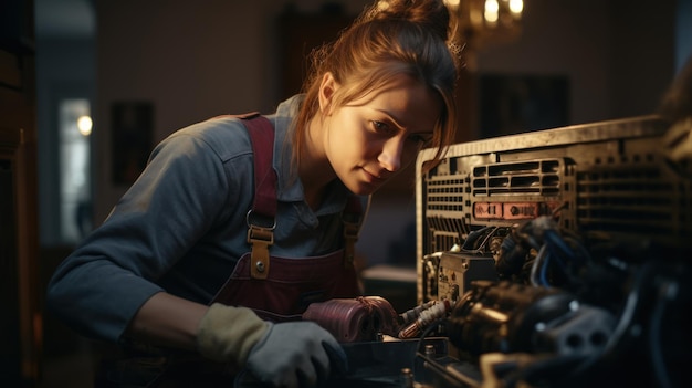 Een loodgieter repareert een radiator Met een verstelbare sleutel draait hij de kraan vast Een koffertje met gereedschap bij de hand telelens daglicht