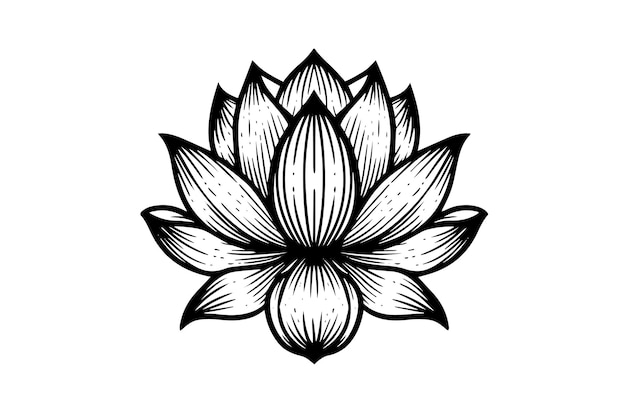 Een lotus lelie water bloem in een vintage houtsnede gegraveerde etsen stijl vector illustratie