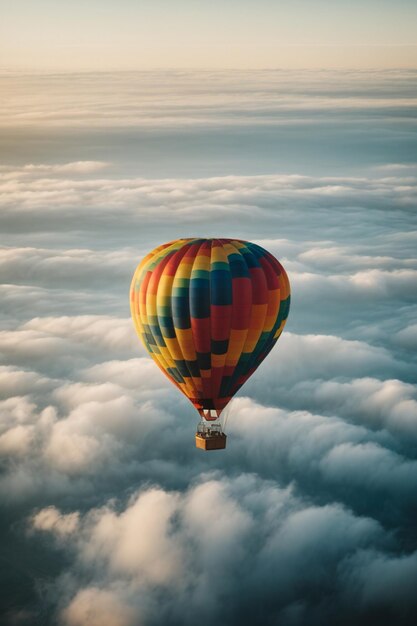 Een luchtballon die door de wolken vliegt.