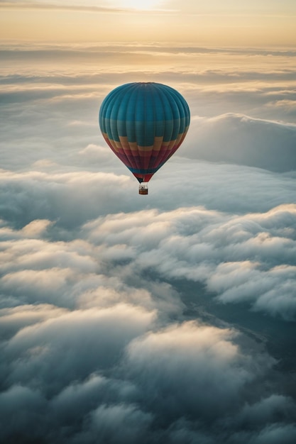 Een luchtballon die door de wolken vliegt.