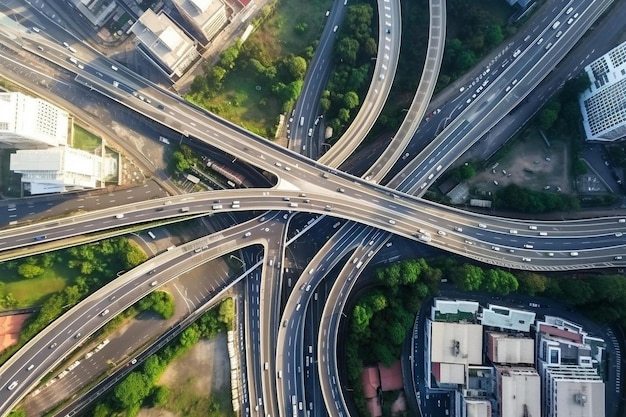 een luchtbeeld van een snelwegkruising in een stad