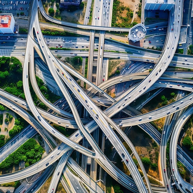een luchtbeeld van een snelwegkruising met meerdere rijstroken