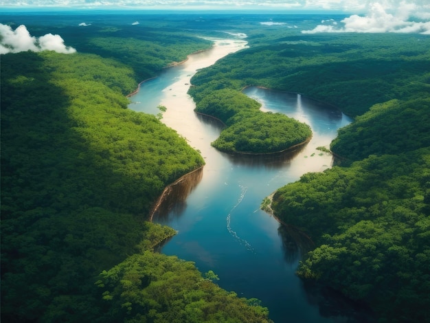 Foto een luchtfoto van de rivier in het bos