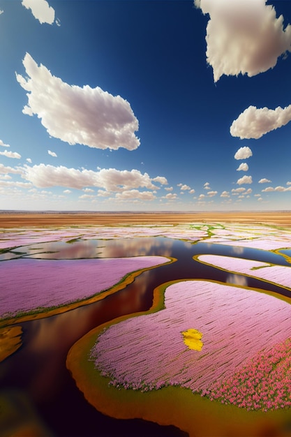 Een luchtfoto van een bloemenveld generatieve ai