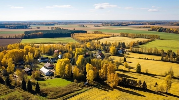 een luchtfoto van een boerderij en een veld