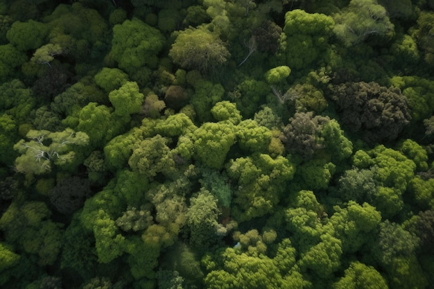 Een luchtfoto van een bos met veel bomen generatieve AI