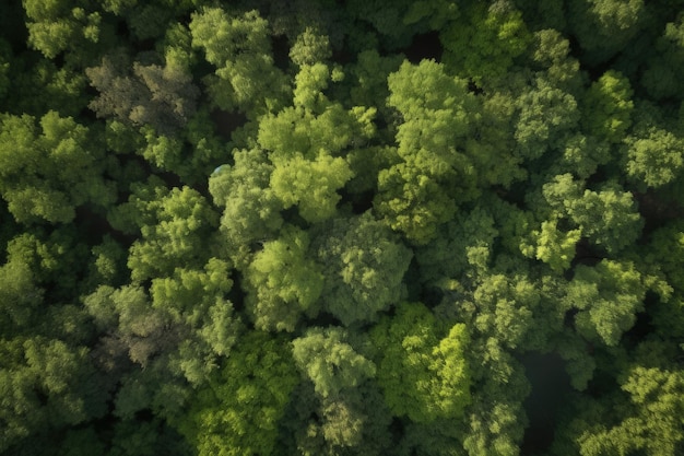 Een luchtfoto van een bos met veel bomen generatieve AI