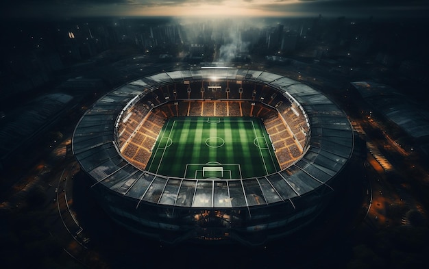 Een luchtfoto van een voetbalstadion AI