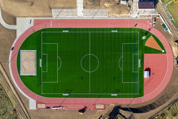 Een luchtfoto van een voetbalveld Drone luchtfoto