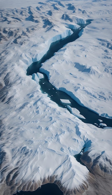 een luchtfoto van met sneeuw bedekte bergen Generatieve AI