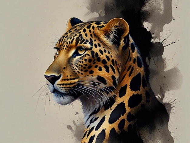 een luipaard wordt getoond met een zwart-witte achtergrond
