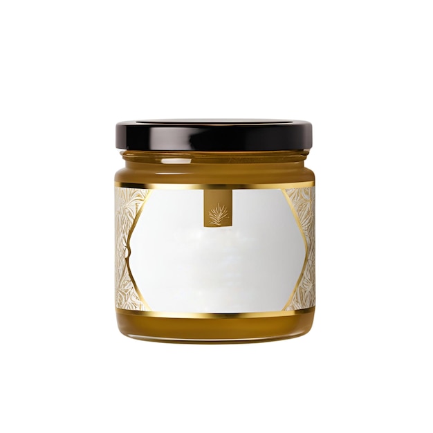 Een luxe glazen pot met kokosnootolie met gouden hoogtepunten