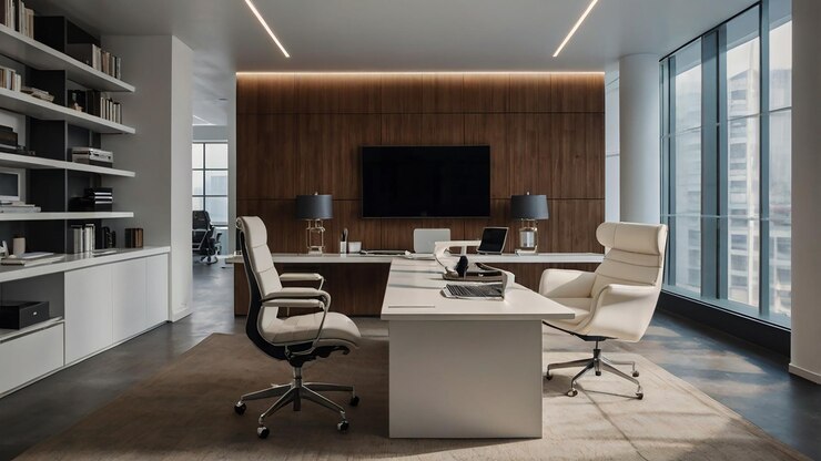 Foto een luxe kantoor met elegante ergonomische meubels