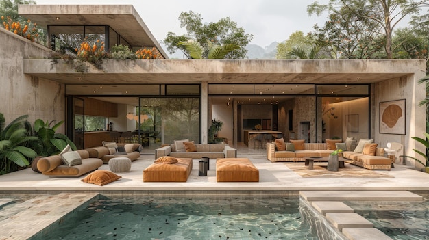 Een luxe modern huis met een zwembad.