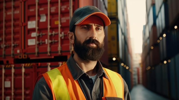 Een machinist aan het werk op de containerwerf in de haven