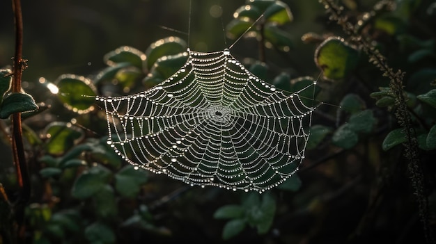 Een macroweergave van een door AI gegenereerd delicaat web van een spin