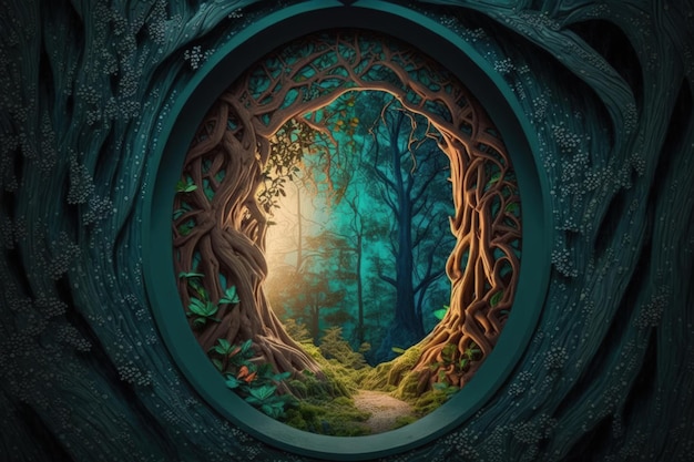 Een magisch portaal bevindt zich in een magisch bos in een sprookjesachtige wereld Fairy door