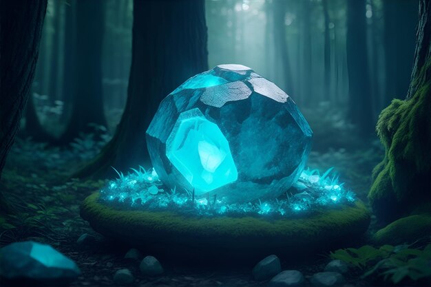 Een magische steen in het bos 's nachts