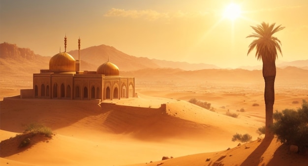 Een majestueus goudkleurig landschap van de Profeten als achtergrond