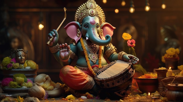 Een majestueus olifantenbeeld harmoniseert de Diwali-viering